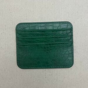 green vintage crocodile print both sided card holder